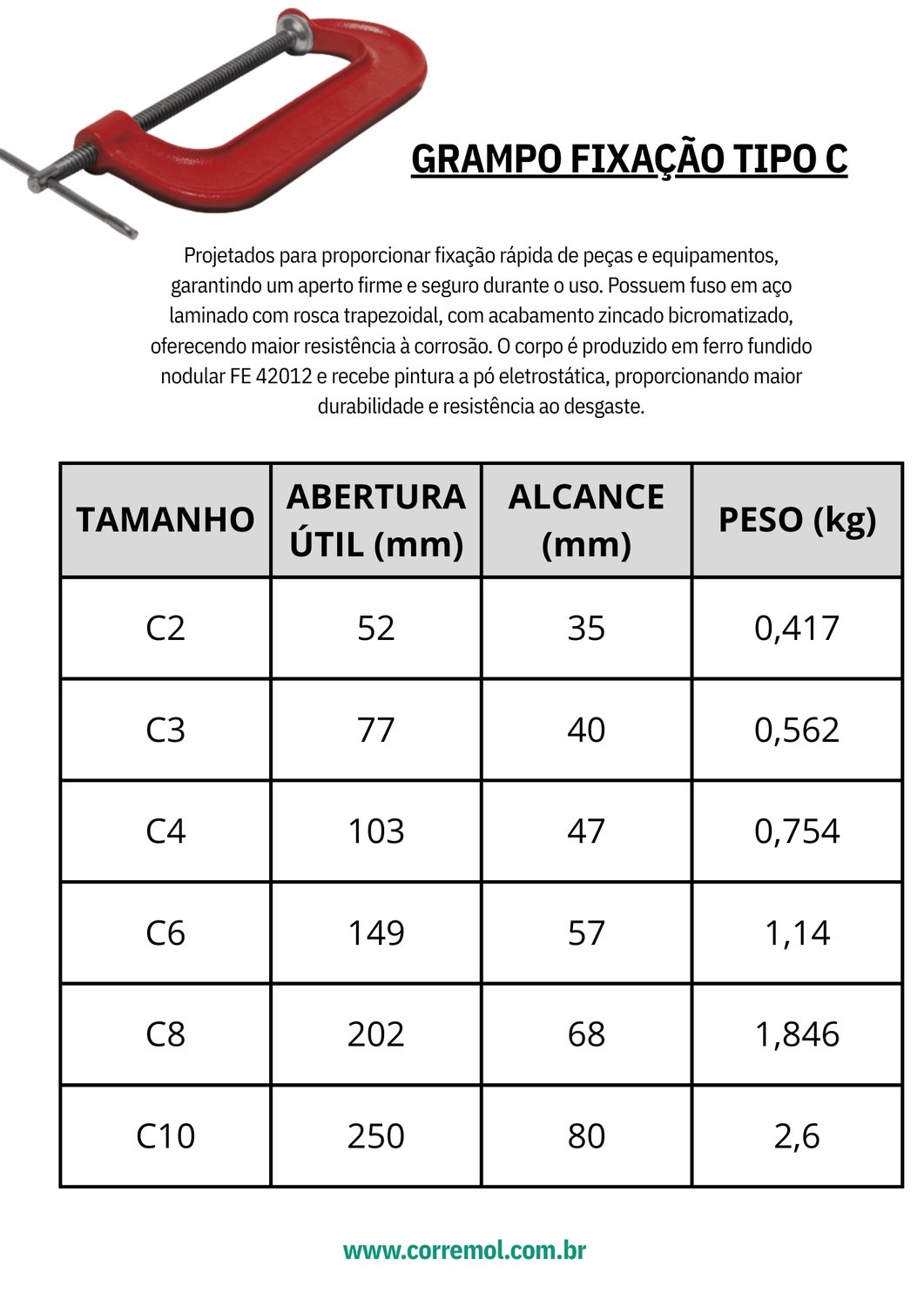 Grampo Sargento Fixação Tipo C 4" METALCAVA - C4