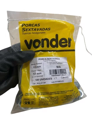 100 Porca Sextavada M10 10mm MA Zincada Branca - KIT