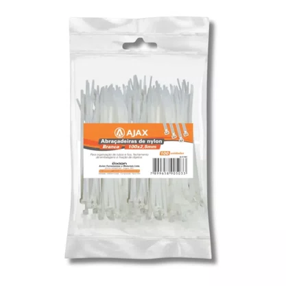 Kit 100 Abraçadeira Nylon 100X2,5Mm Branca Cj  Ajax