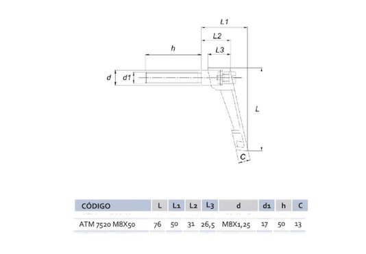 Alavanca Nylon 7520 M8x50 Ma 1,25