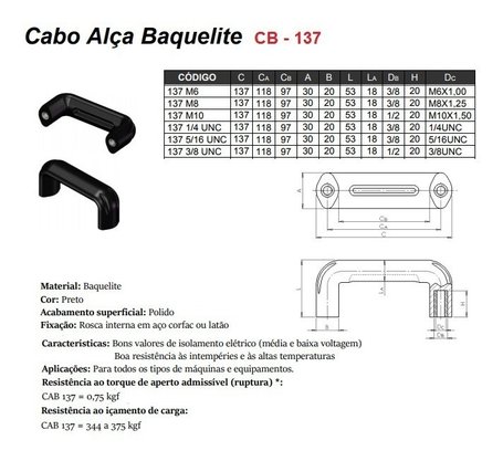 Cabo Alça 137-5/16 UNC Baquelite