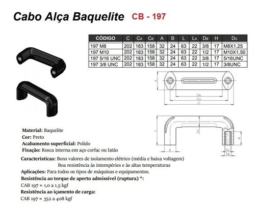 Puxador Cabo Alça 197 M10 Baquelite