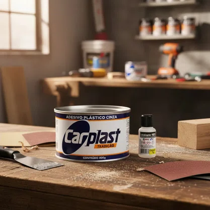Cola Plastica Cinza 400Gr Carplast Com Catalizador