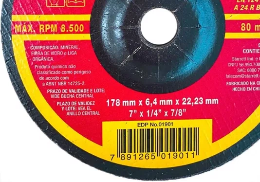 Disco Desbaste 7X1/4X7/8 Dad180-64X Starrett