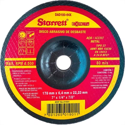 Disco Desbaste 7X1/4X7/8 Dad180-64X Starrett