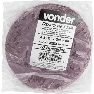 Disco Lixa 4 1/2X7/8 Gr- 80 Vonder