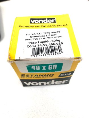 Estanho Fio 1,0Mm 40X60 Carretel 500Gr Vonder