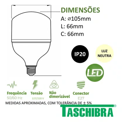 Lampada Bulbo Led 30W E-27 2400Lm Taschiba