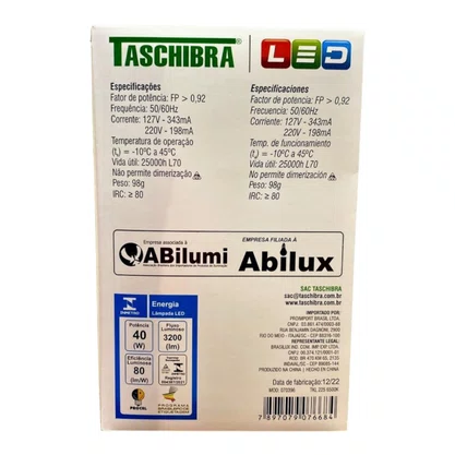 Lampada Bulbo Led 50W E-27 4000Lm Taschiba