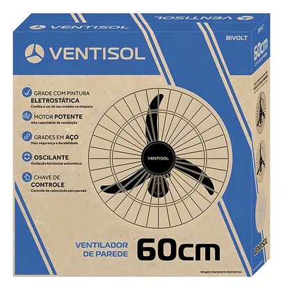 Ventilador de Parede Ventisol 200W 60cm 3 Pás Bivolt