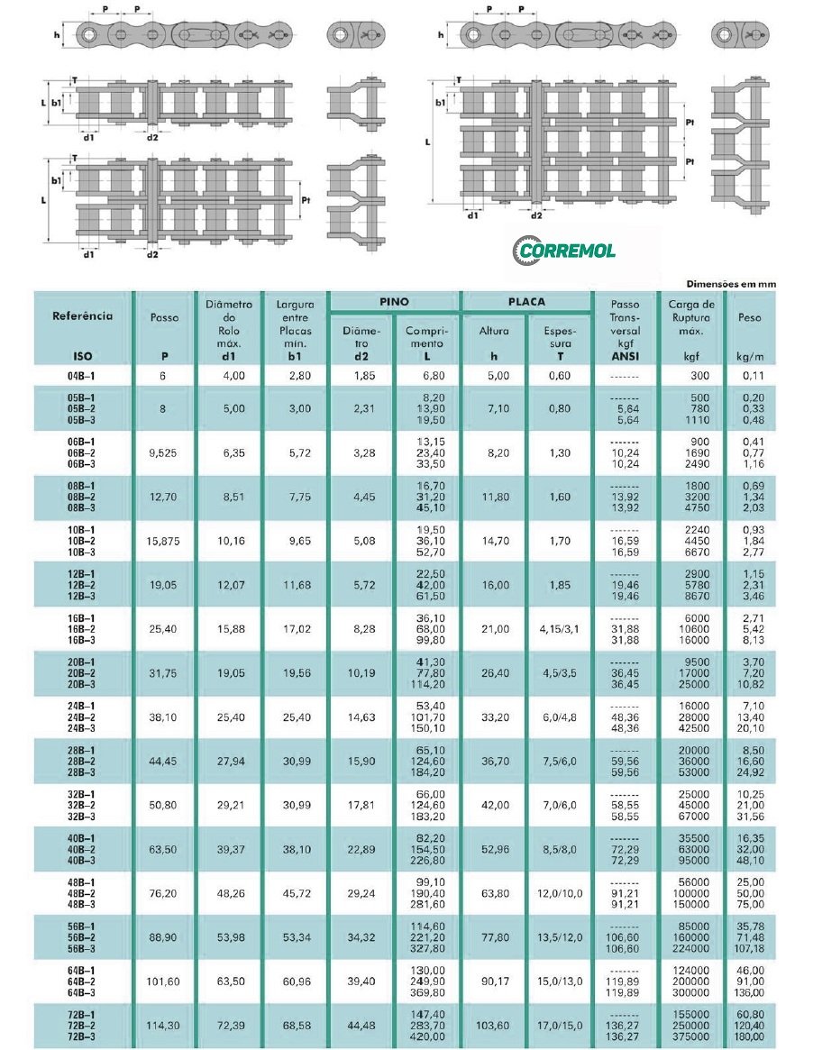 Metro de Corrente Simples DIN 06-B1 SS Inox COMBAT - 1MT