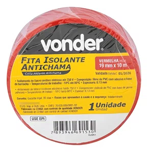 Fita Isolante Antichama 19mm x 10mt Colorida Vermelha VONDER