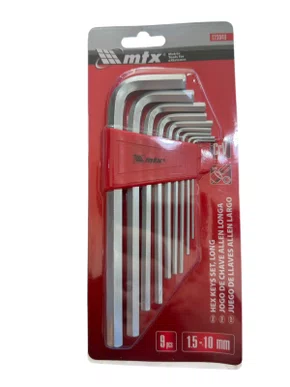 Jogo Chave Hexagonal Allen Longa de 1,5 a 10mm 9 Peças MTX