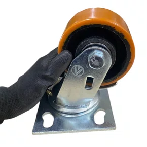 Rodizio Giratório Placa 42 GFI Freio PU Laranja 400KG AJAX