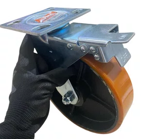 Rodizio Giratório Placa 82 Freio GS PU AJAX 400Kg - 1 peça